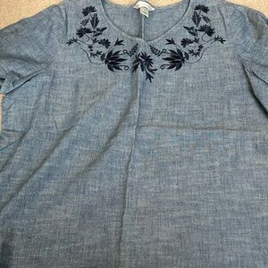 Chambray Blue Embroidered Top